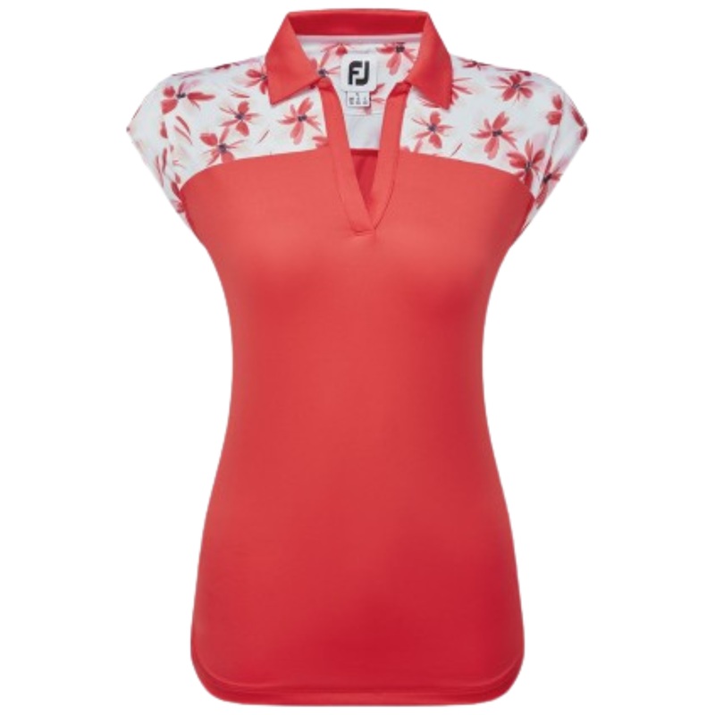 FootJoy Block Floral Trim Cap Sleeve Womens Shirt Red/Pink S