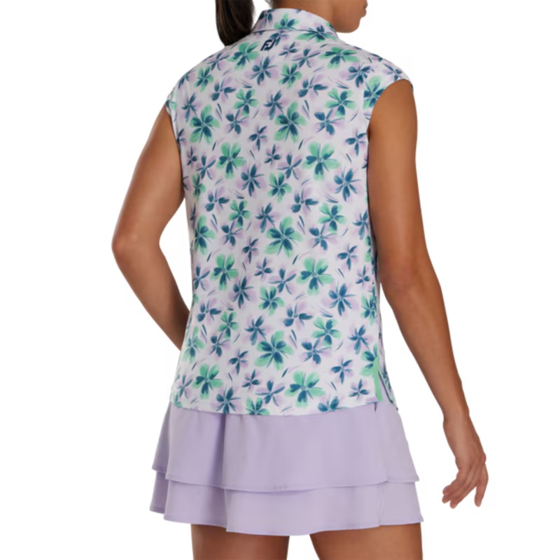 FootJoy Womens Cap Sleeve Floral Shirt Lavender/Mint/Teal S