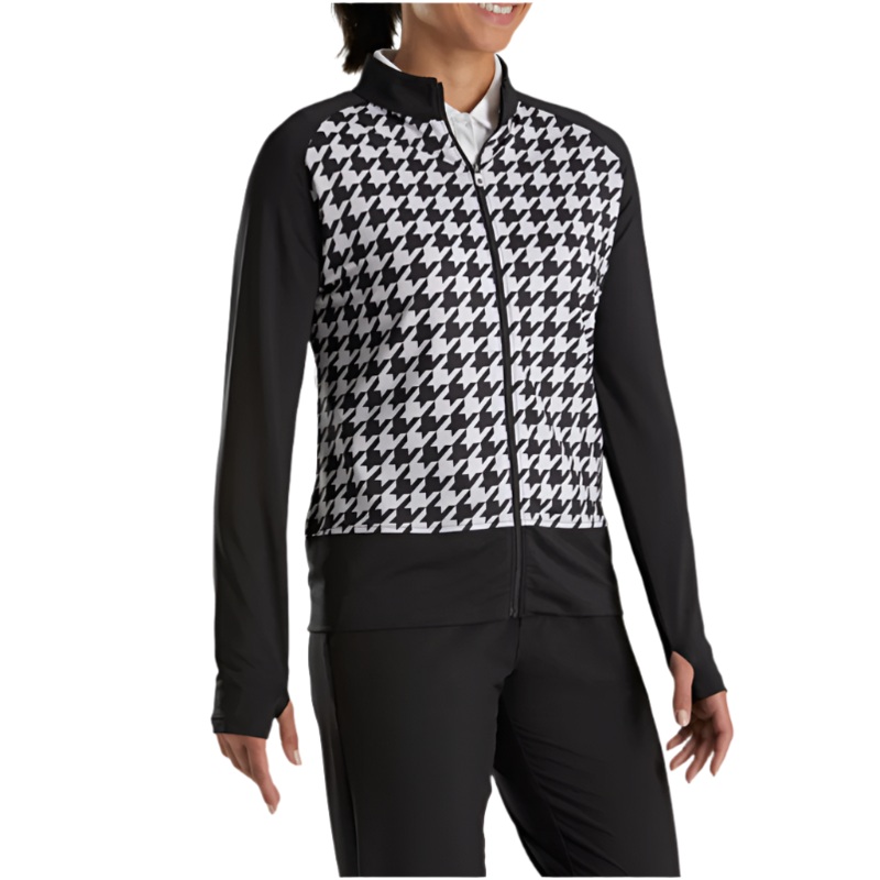 FootJoy Womens Full Zip Houndstooth Mid Layer Jacket Black/White Small