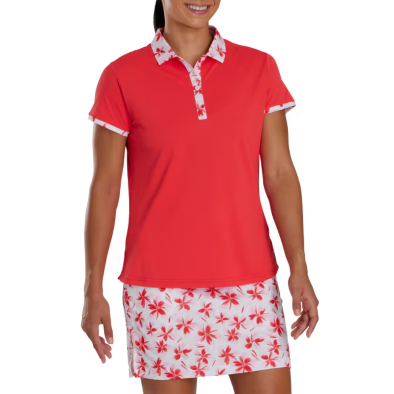 FootJoy Floral Trim Short Sleeve Womens Polo Red/Pink S