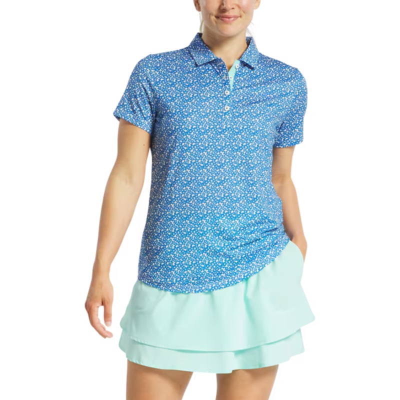 Footjoy Women’s Floral Print Short Sleeve Shirt Aqua/White S