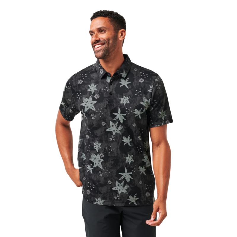 TravisMathew Mens Trek Tide Men’s Polo | Black Black M