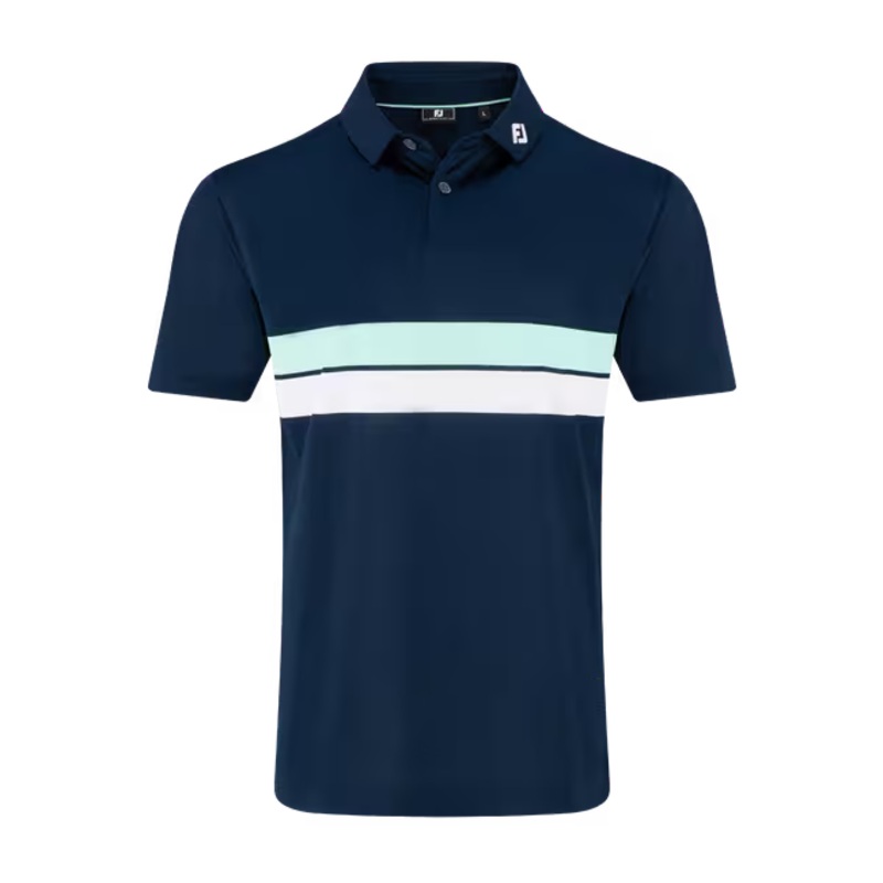 FootJoy Men’s Pique Double Chest Band Stripe Polo | Navy M