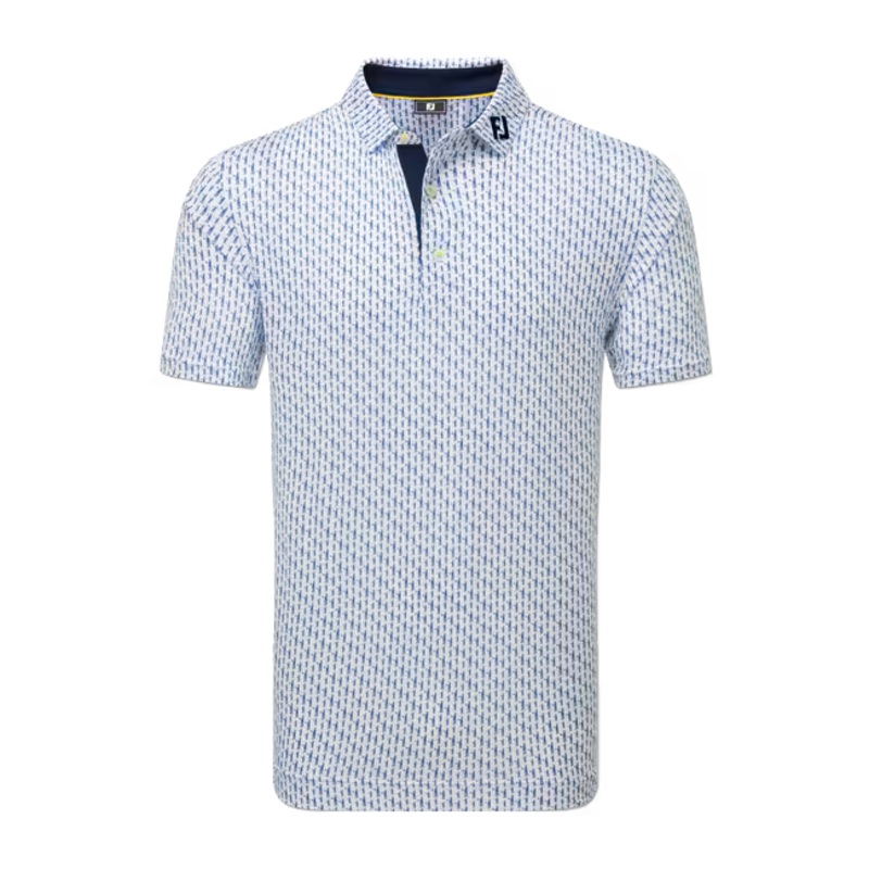FootJoy Men’s Pique Solid Figure Print Lisle Polo | White/Navy M