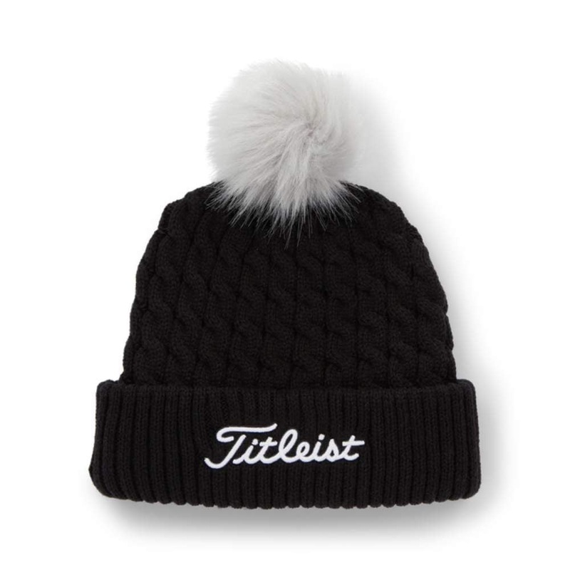 Titleist Cable Knit Pom Pom Beanie Hat 2023 BLACK/WHITE OSFA