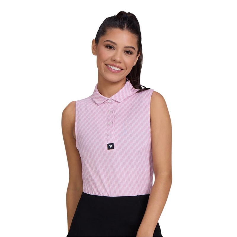 Bad Birdie Women’s Geo Chip Petaluma Sleeveless Polo Pink S