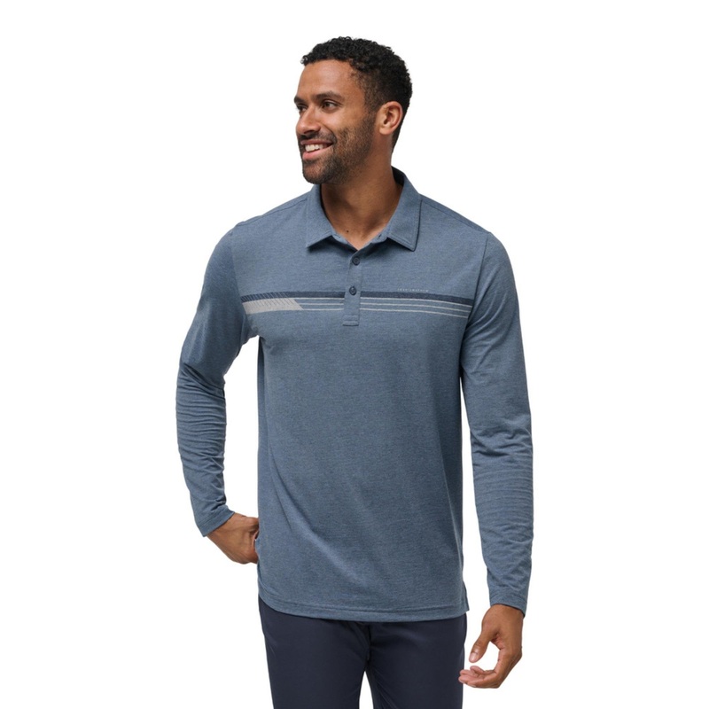 TravisMathew Men’s Course Mapper Long Sleeve Polo HEATHER TOTAL ECLIPSE MD