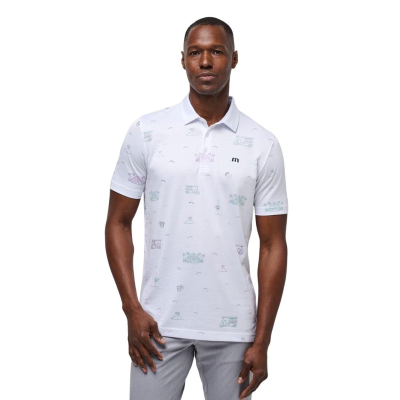 TravisMathew Men’s Tiki Mapes Print Polo 24 WHITE MD