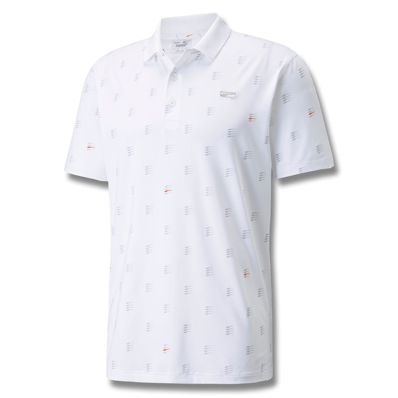 PUMA Mattr Moving Day Golf Polo Bright White/Vibrant Orange – SS21 Men Small