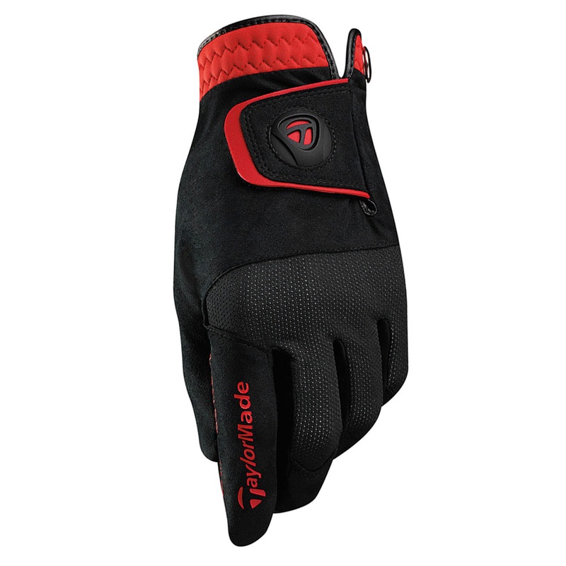 TaylorMade Rain Control Pair Golf Glove Black/Red – 18 Men Fit to Right and Left Hand Regular Small