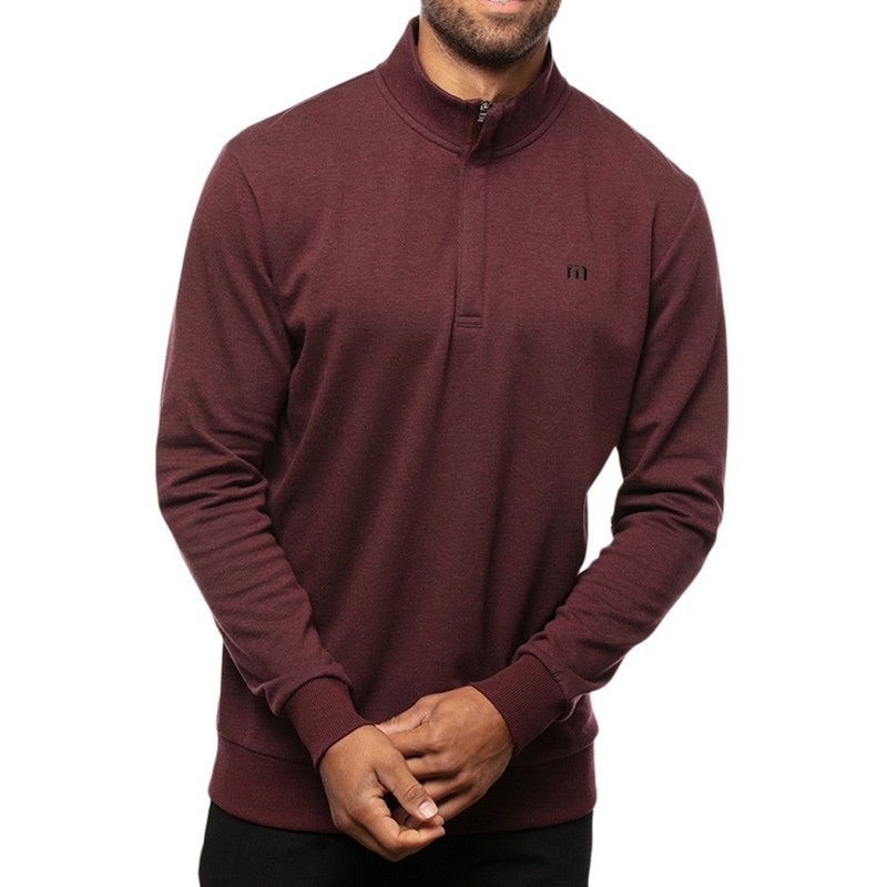 TravisMathew Cloud Quarter Zip 2.0 Golf Pullover Heather Dark Red – SS23 Men Small