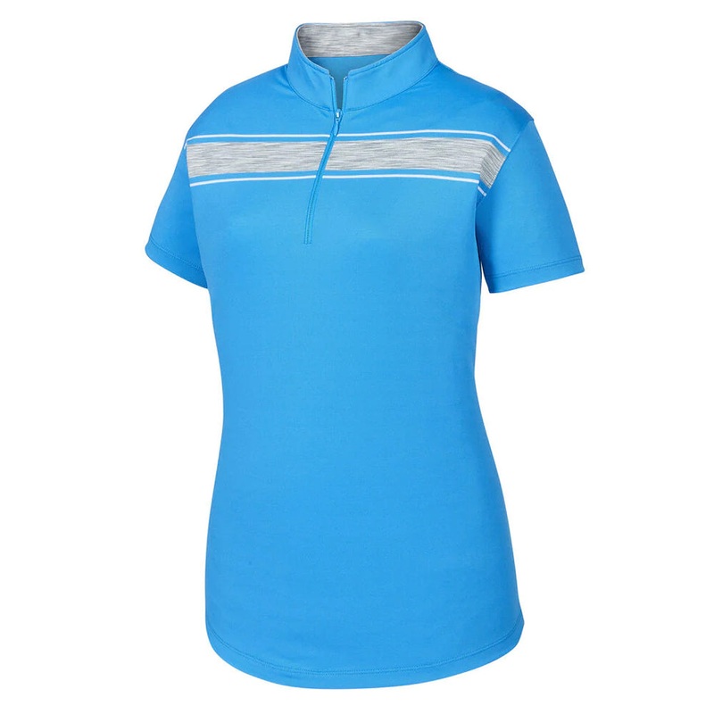 FootJoy Baby Pique Engineered Stripe Zip Golf Polo Surf/Gray – SS19 Women Small
