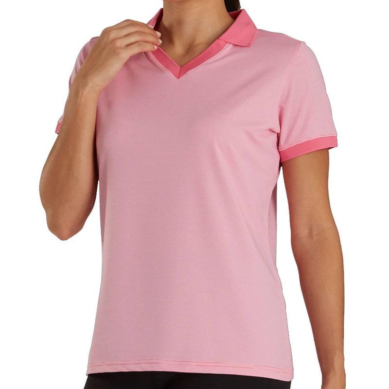 FootJoy End on End Open Collar Golf Polo Pink Azalea – SS21 Women Small