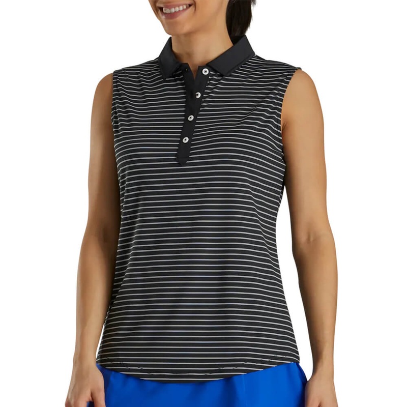 FootJoy Sleeveless Pinstripe Shirt Golf Polo Black – SS21 Women X-Small