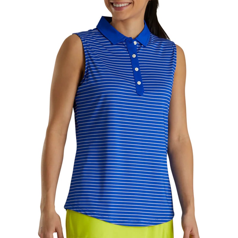 FootJoy Sleeveless Pinstripe Shirt Golf Polo Cobalt – SS21 Women X-Small