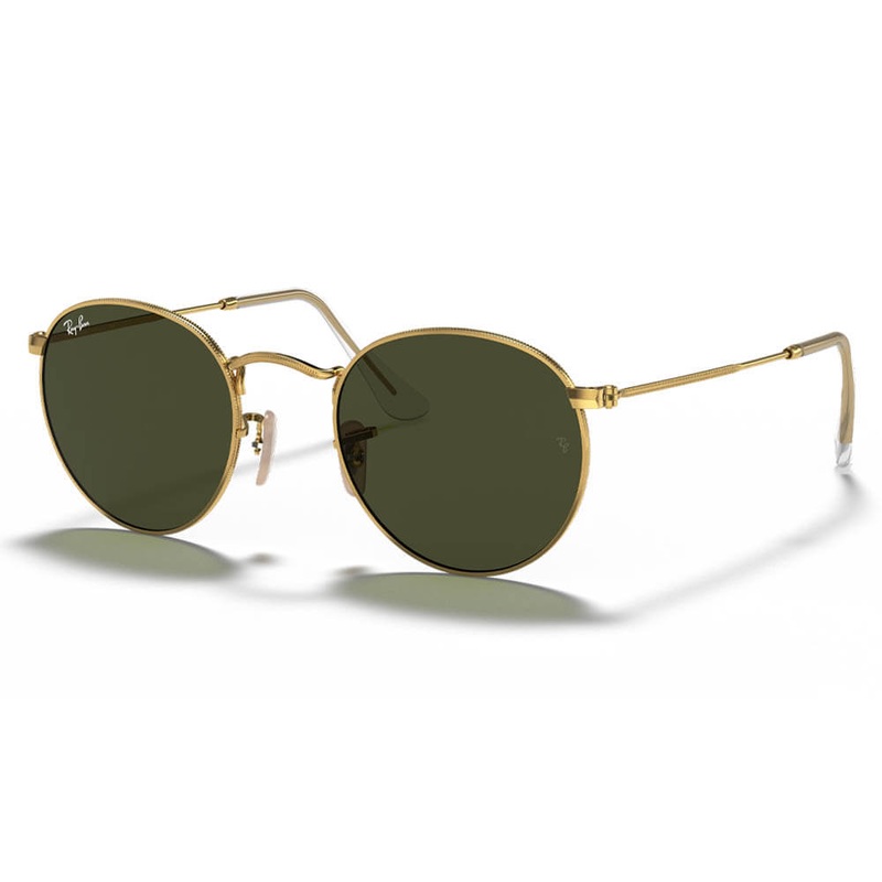 Ray-Ban Round Metal Sunglasses Polished Arista Gold G-15 Green