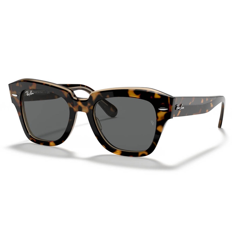 Ray-Ban State Street Sunglasses Polished Havana On Transparent Brown Dark Gray