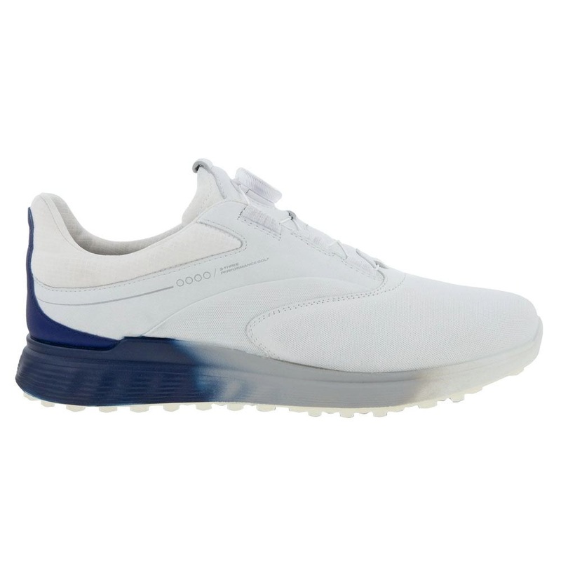ECCO S-Three GTX BOA Spikeless Golf Shoes White/Blue Depths/Bright White – SS23 Men Medium 41 (US 7/7.5)
