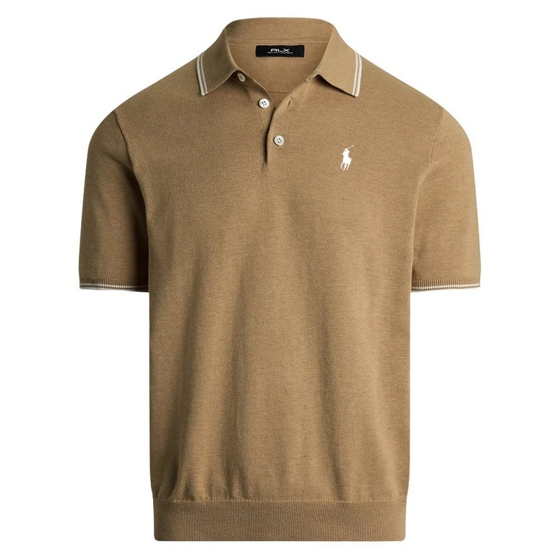 Ralph Lauren Performance Cotton-Blend Coolmax Sweater Golf Polo Camel Melange – SP25 Men Small