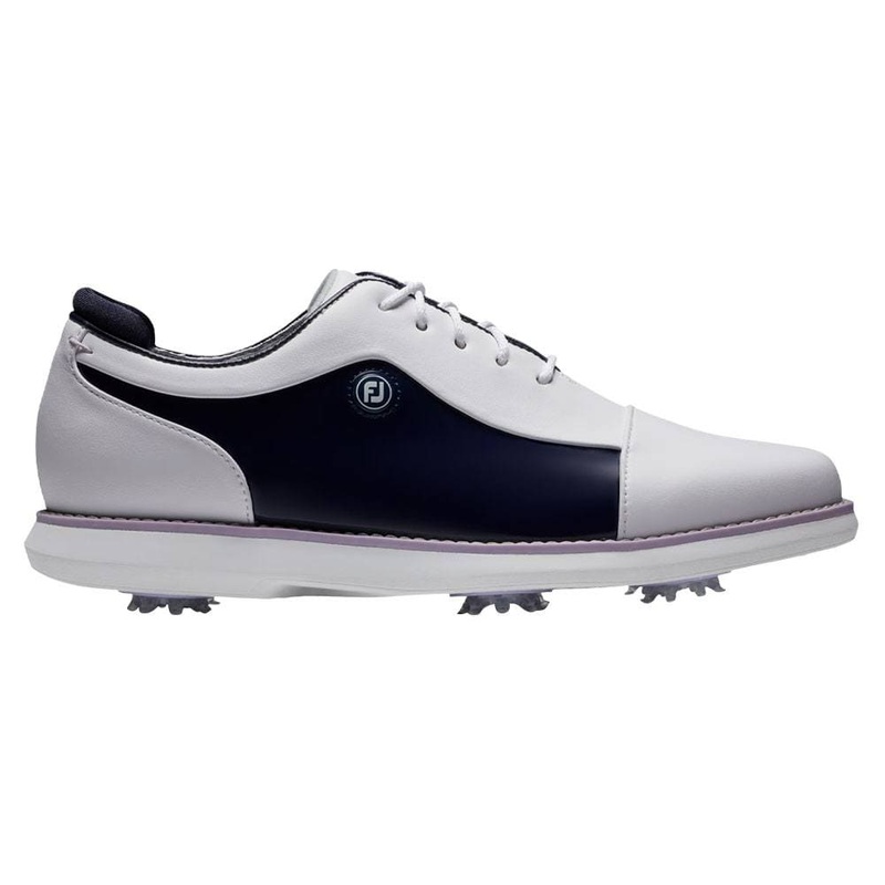 FootJoy Traditions Cap Toe Golf Shoes Previous Season Style White/Navy/Purple – 24 Women Medium 5
