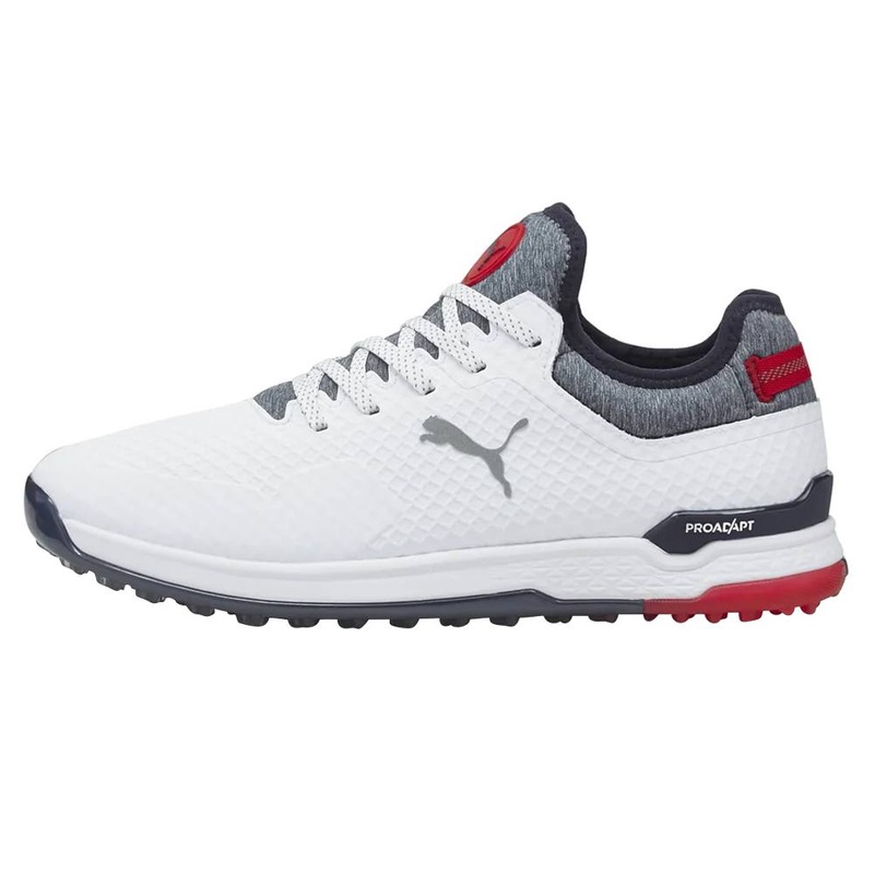 PUMA PROADAPT Alphacat Spikeless Golf Shoes White/Navy Blazer/High Risk Red – 23 Men Medium 7