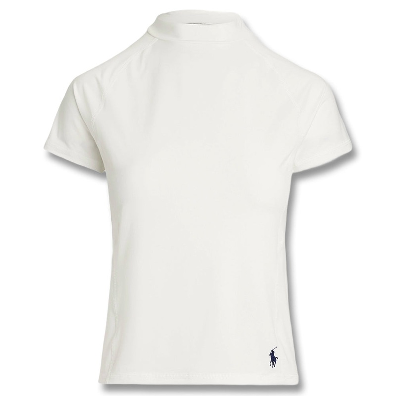 Ralph Lauren Recycled Peached Airflow Mock Neck Golf T-Shirt (Slim Fit ) Ceramic White – SP25 Women X-Small