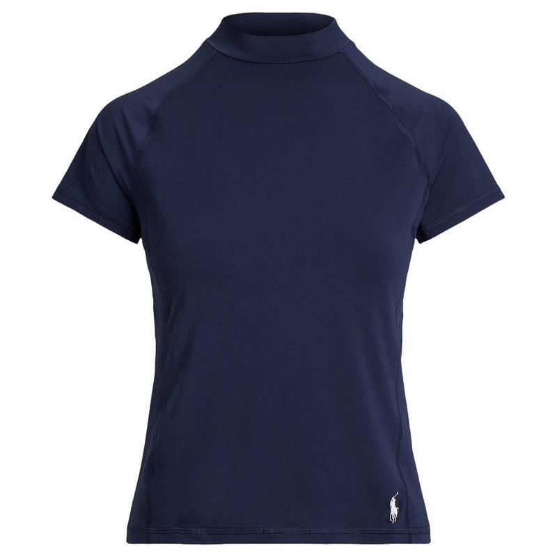 Ralph Lauren Recycled Peached Airflow Mock Neck Golf T-Shirt (Slim Fit ) Refined Navy – SP25 Women X-Small