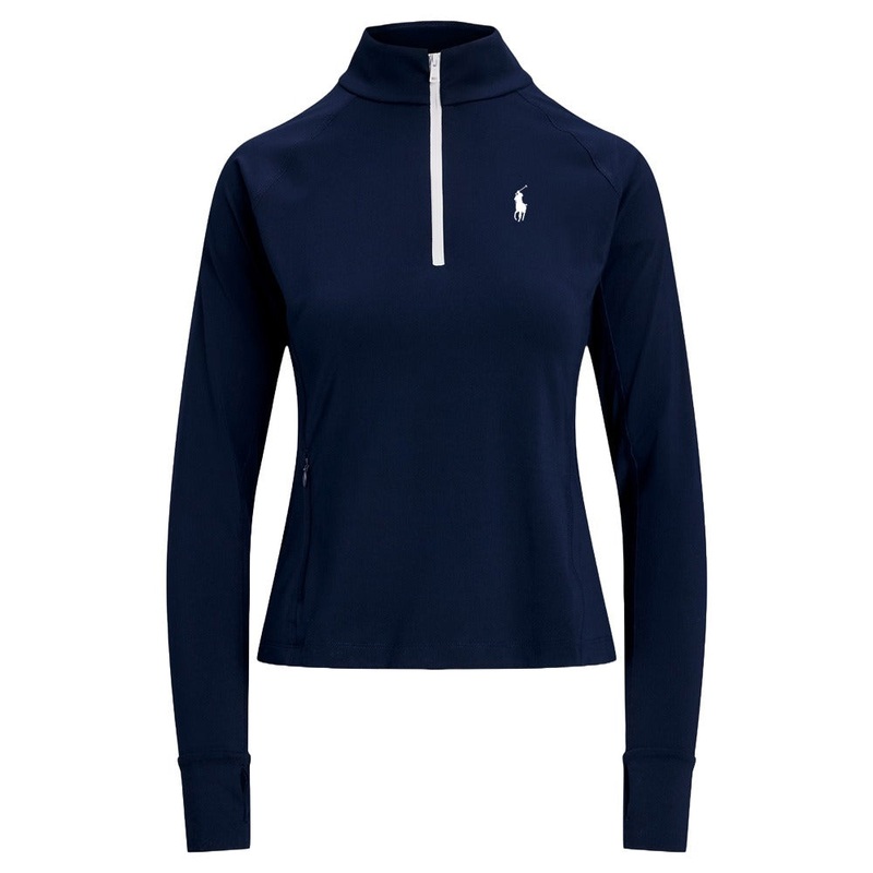 Ralph Lauren Stretch Peached Jersey UV 1/4 Zip Golf Pullover (Slim Fit) Refined Navy -SP25 Women X-Small