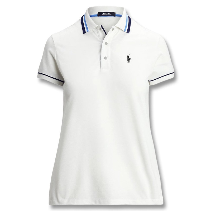 Ralph Lauren Tour Pique Val Golf Polo (Tailored Fit) Ceramic White/Navy/Blue Multi – SP25 Women X-Small