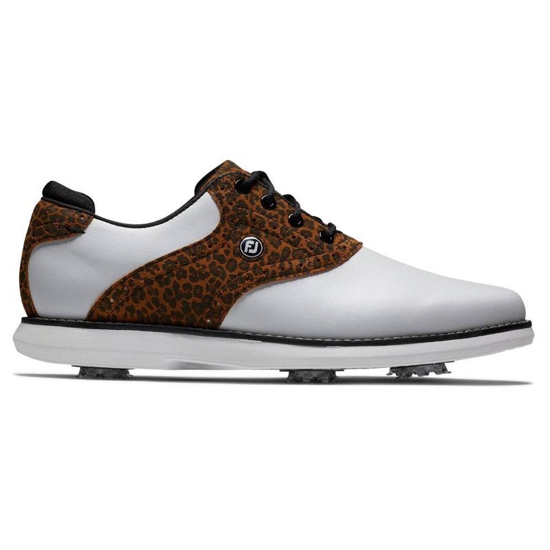FootJoy FJ Traditions Golf Shoes Previous Season Style White/Tan/Leopard Print – 24 Women Medium 5