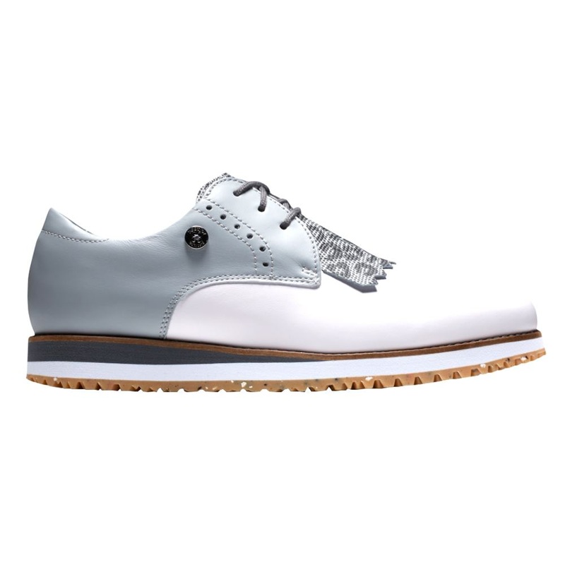 FootJoy Sport Retro – Kiltie Spikeless Golf Shoes 2022 Women Laced White/Light Gray/Charcoal Medium 5.5