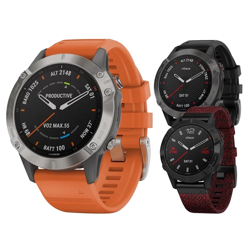 Garmin Fenix 6 Sapphire GPS Watch 2019 Black DLC W/Red Nylon Band