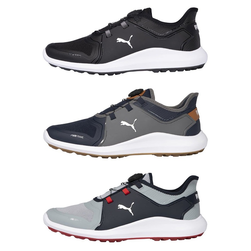 PUMA Ignite Fasten8 Disc Spikeless Golf Shoes 2021 Quiet Shade/Gold/Black Medium 7