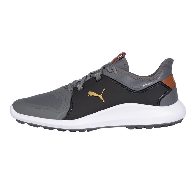 PUMA Ignite Fasten8 Pro Spikeless Golf Shoes 2021 Quiet Shade/Gold/Black Medium 7