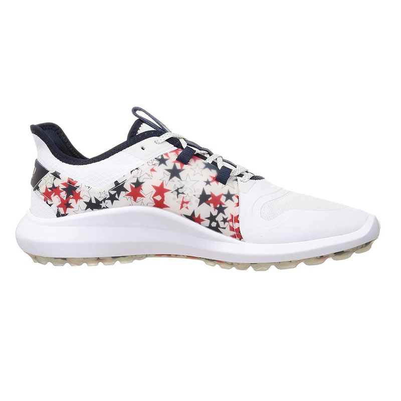 PUMA Ignite Fasten8 USA Spikeless Golf Shoes 2021 White/Navy Blazer/High Risk Red Medium 7