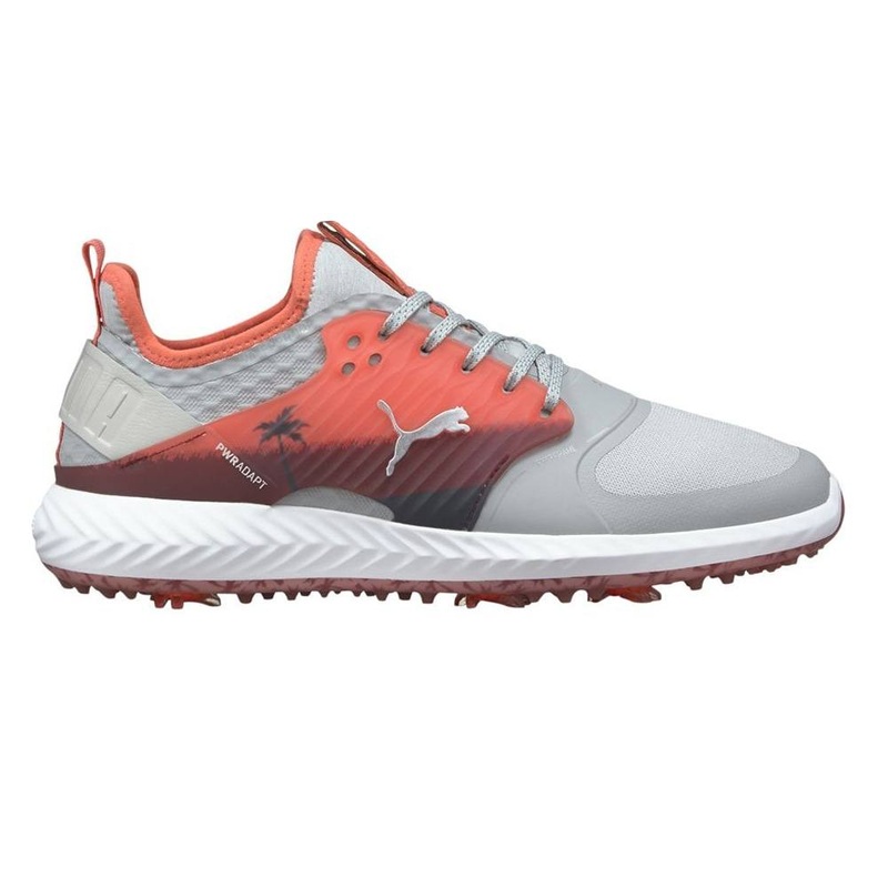 PUMA Ignite PWRADAPT Caged Palms Golf Shoes 2021 High Rise/Georgia Peach/Zinfandel Medium 7