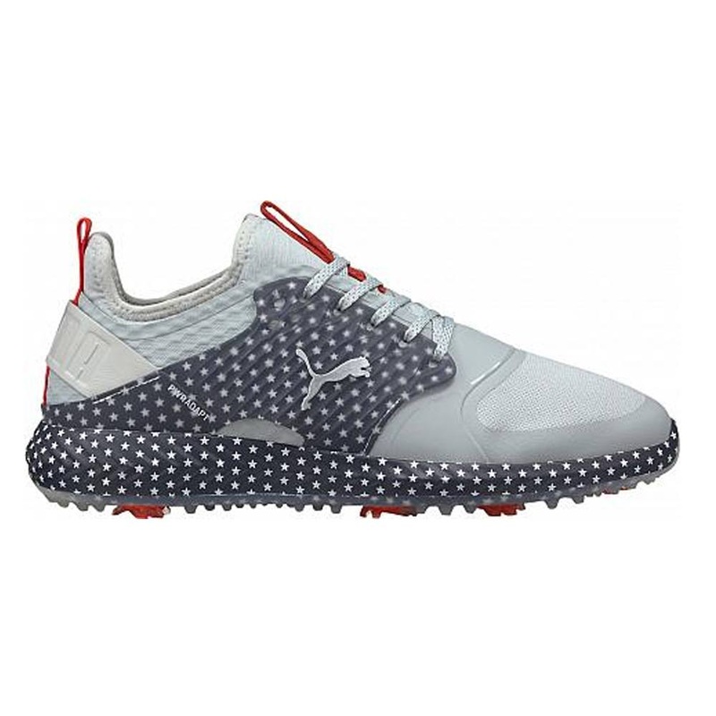 PUMA Ignite PWRADAPT Caged USA Golf Shoes 2021 High Rise/Navy Blazer/High Risk Red Medium 7