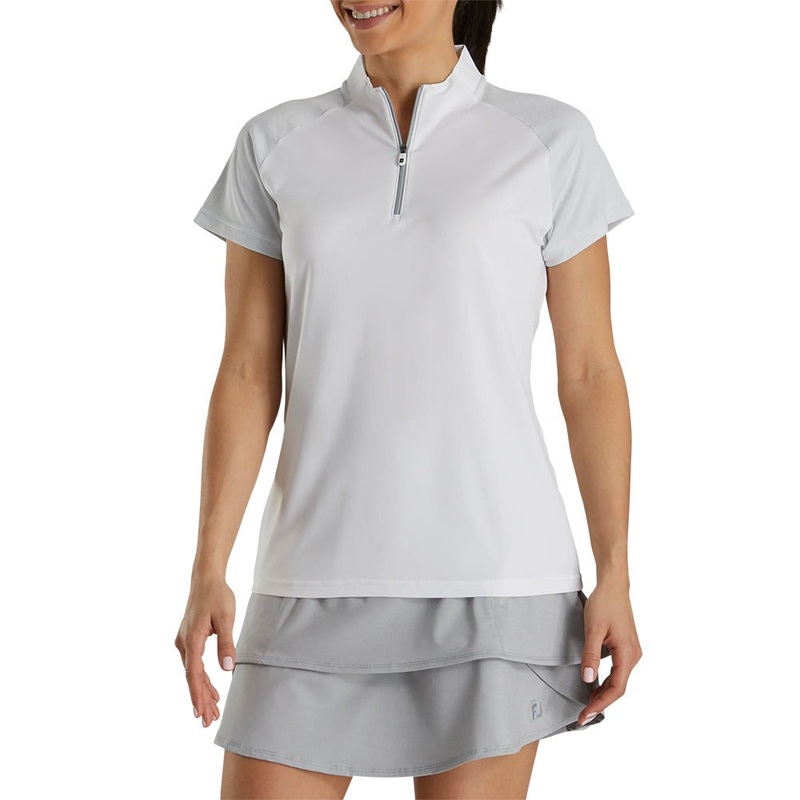 FootJoy Zip Placket Raglan Shortsleeve Golf Polo White – 21 Women X-Small
