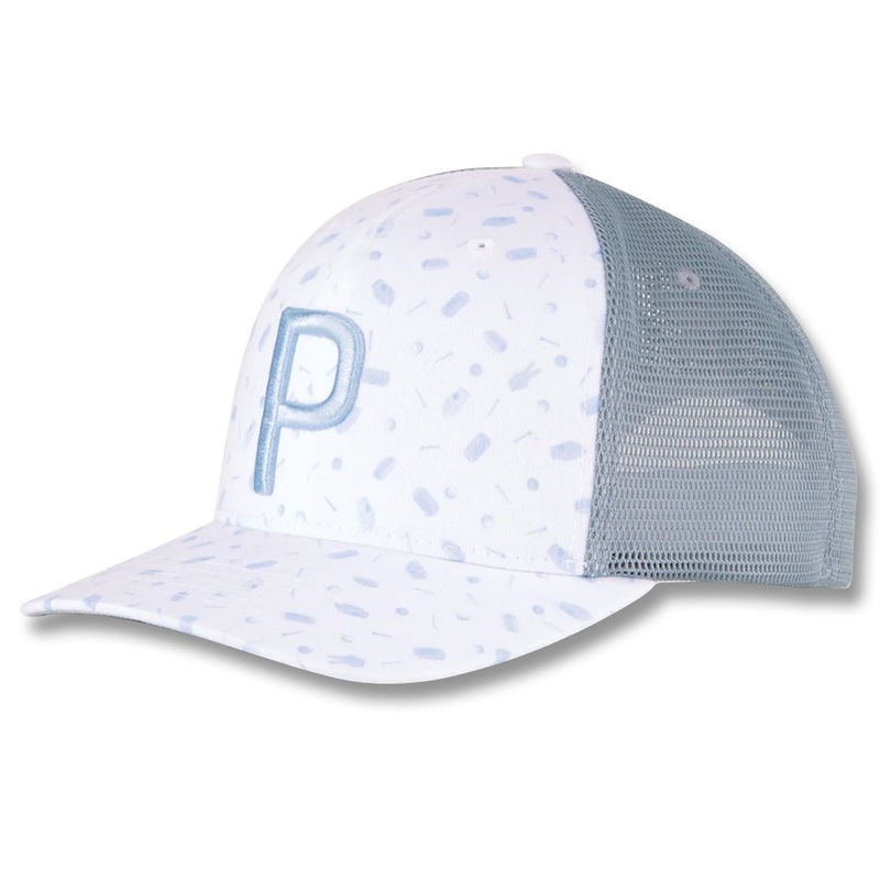 PUMA Snack Shack P 110 Trucker Snapback Golf Cap 2021 Bright White/Placid Blue One Size Fits All