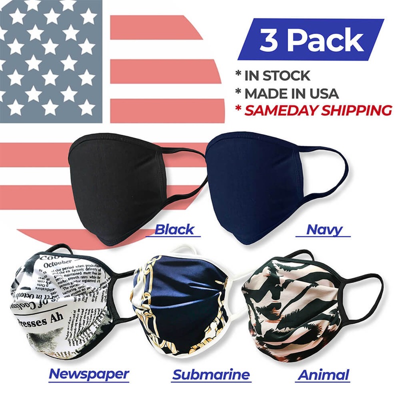 Golfio – Washable Fashion Double Layer Fabric Face Mask – 3 Pack Made in USA 3 pcs Newspaper