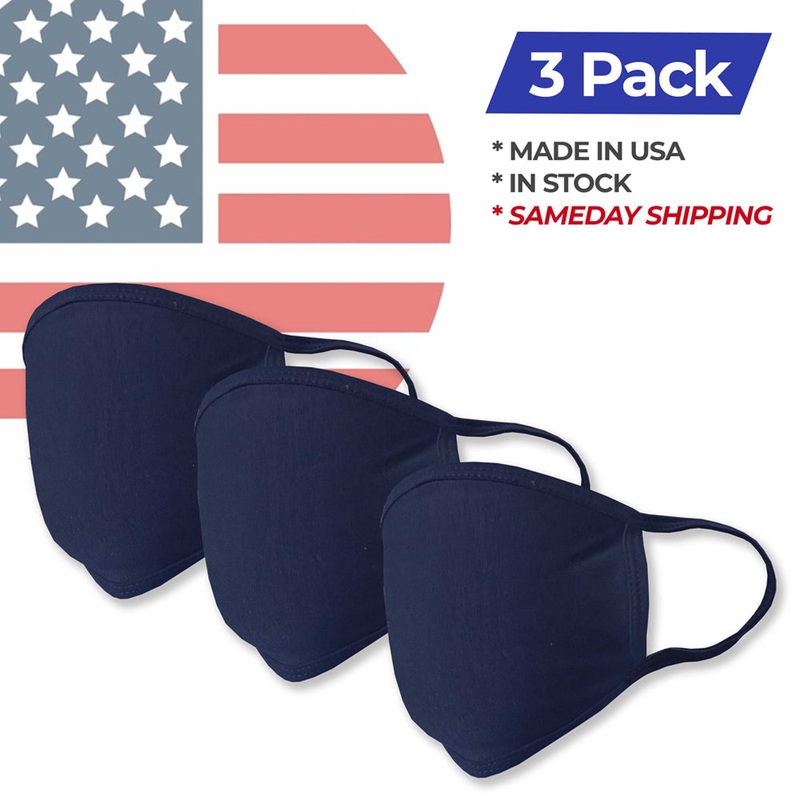 Golfio – Washable Navy Fashion Double Layer Fabric Face Mask – 3 Pack Made in USA 3 pcs Navy