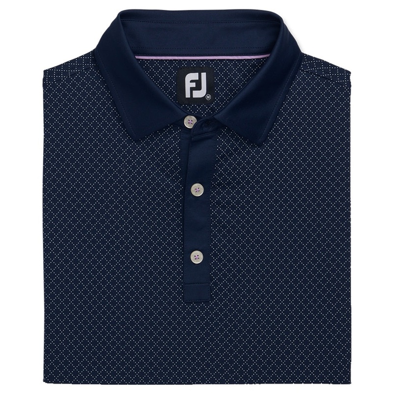 FootJoy Diamond Dot Print Lisle Self Collar Golf Polo 2022 Navy Small