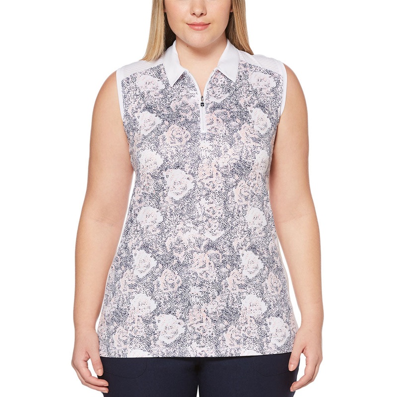 Callaway Plus Ventilated Dotted Blossom Pring Golf Polo Women Bright White X-Large Plus