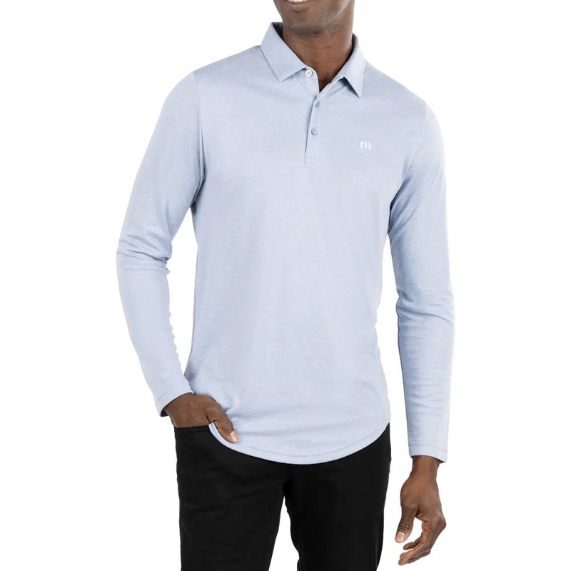 TravisMathew Wilderness Longsleeve Golf Polo 2022 Heather Faded Denim Small