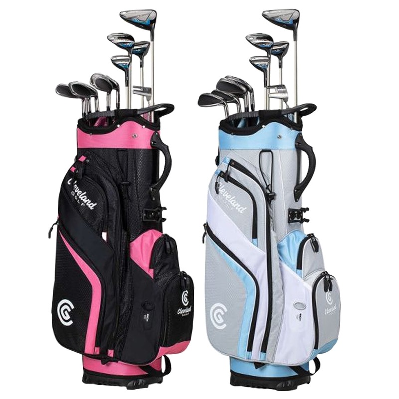 Cleveland Launcher XL Halo Full Set – 21 Women Right – 10 Clubs + 1 Cart Bag Graffaloy Prolaunch Platinum 50 Graphite – Ladies Black/Pink