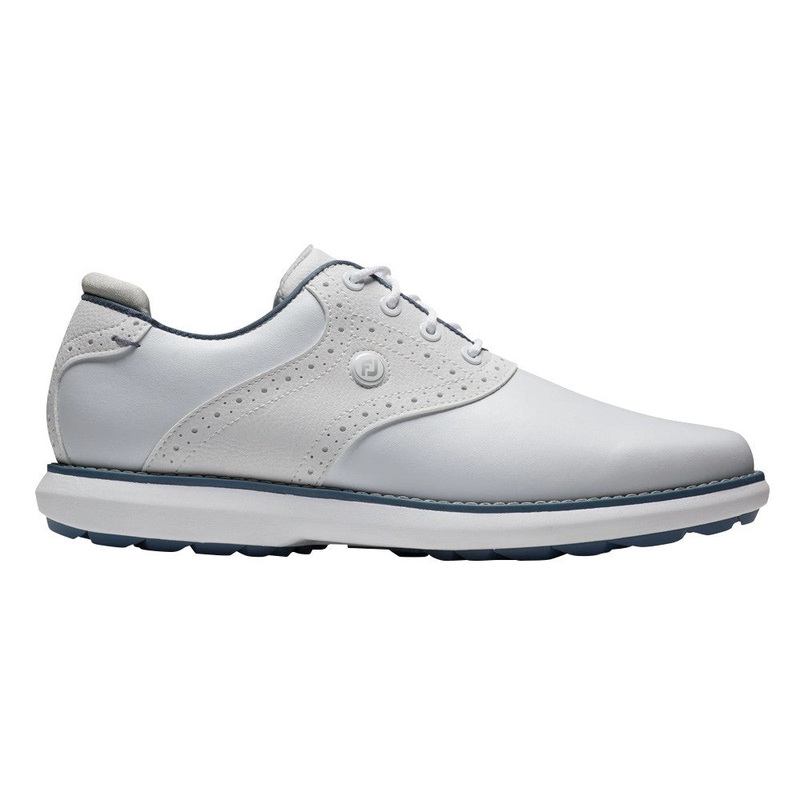 FootJoy FJ Traditions Spikeless Golf Shoes Previous Season Style White/Blue/Gray – 23 Women Medium 5.5