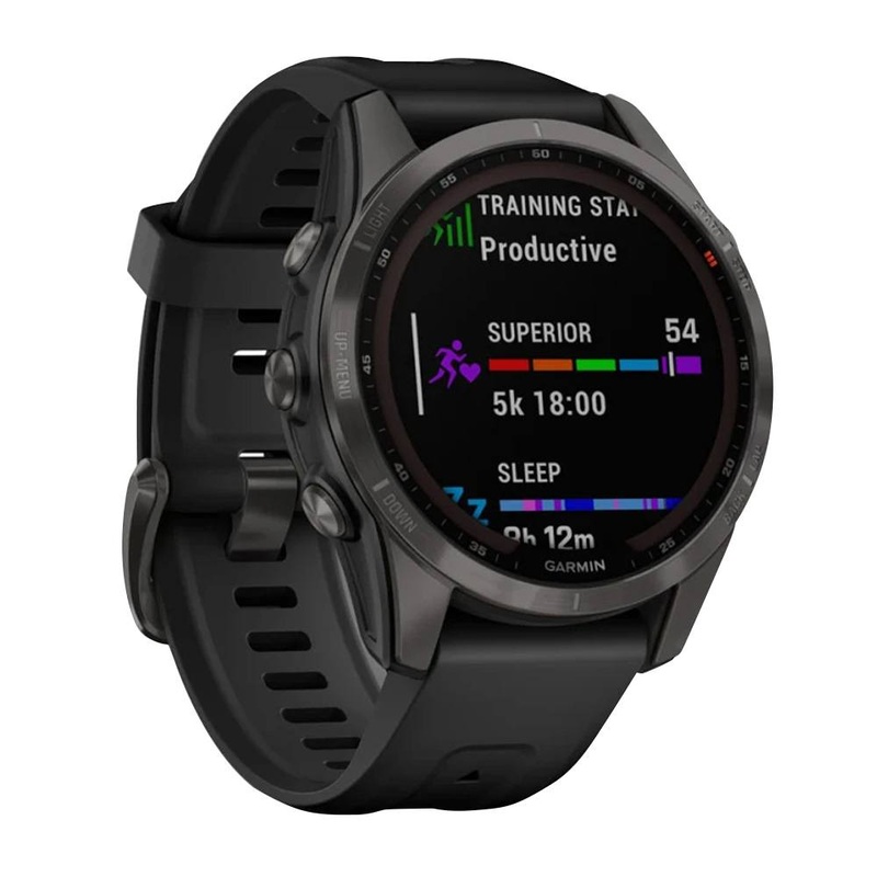 Garmin Fenix 7S Sapphire Solar Edition GPS Watch 2023 Carbon Gray DLC Titanium W/Black Band