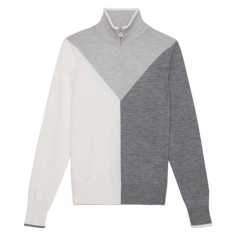 Gfore Colour Block Merino Wool Quarter Zip Golf Sweater Heather Gray – 23 Women X-Small