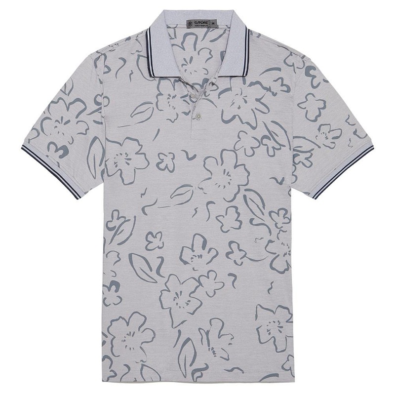 Gfore Floral Watercolour Tech Jersey Golf Polo Light Heather Gray – 23 Men Small