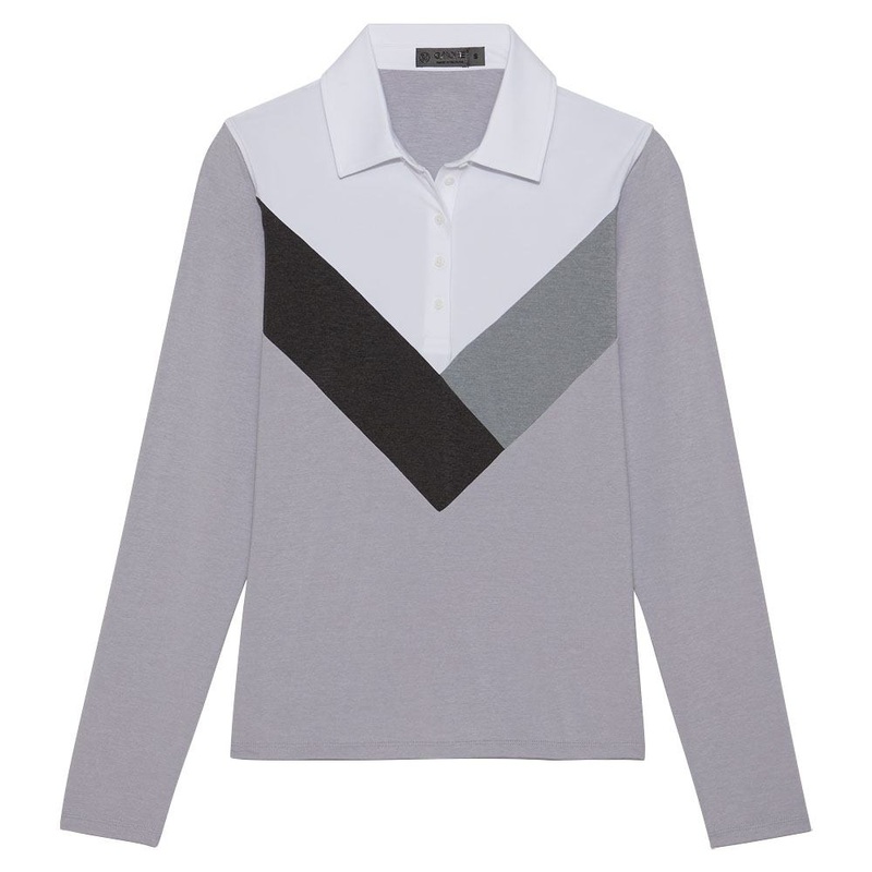 Gfore Multi V Tech Jersey Longsleeve Golf Polo 2023 Women Light Heather Gray X-Small